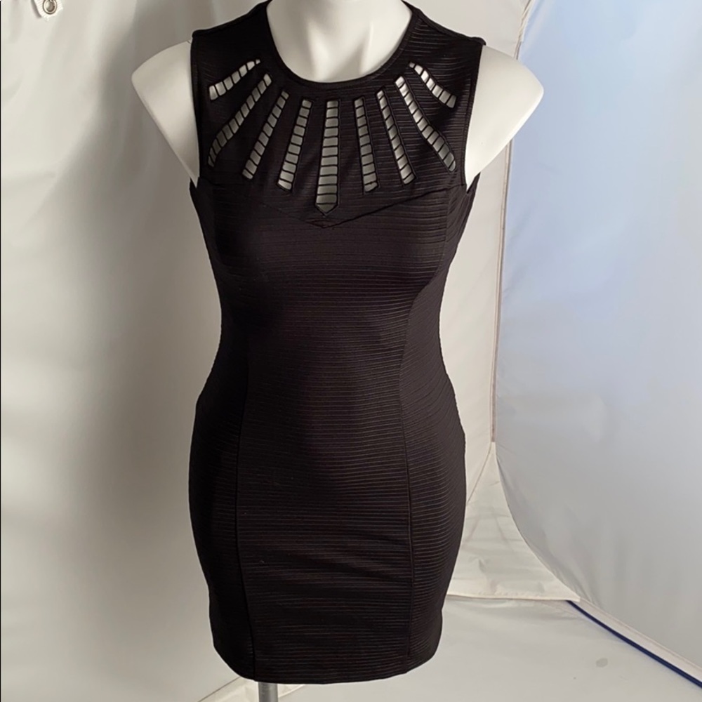 Guess black stretch cutout neckline bodycon dress 2